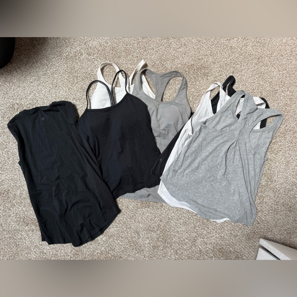 lululemon Black, Gray, White Tank and Tank Tops Bundle (7, all size small)